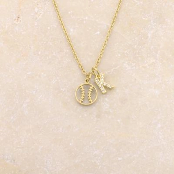 Baseball Necklace CZ Initial: Personalized Team Gift, Sports Mom Jewelry