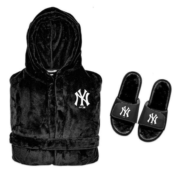 New York Yankees ISlide Hooded Phantom Robe & Fur Slide Bundle - Black
