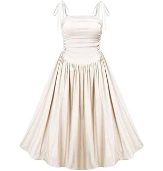 Amy Lynn Alexa Puffball Pleated Midi Dress, Beige, S