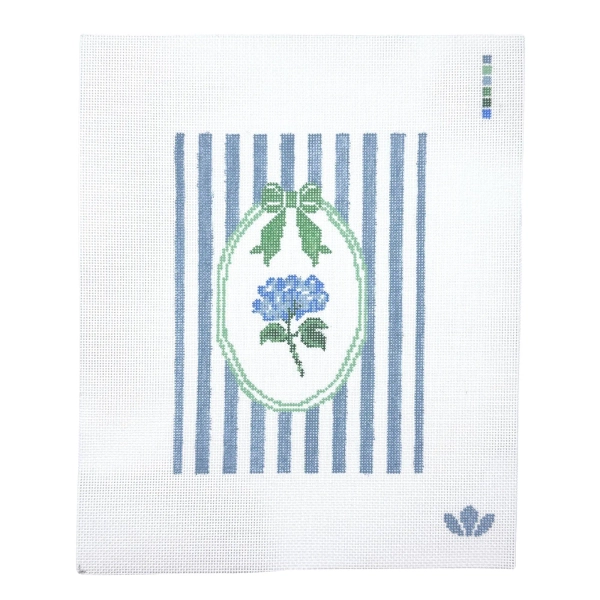 Hydrangea Stripes – Hand-Painted Needlepoint Canvas, 18 Mesh