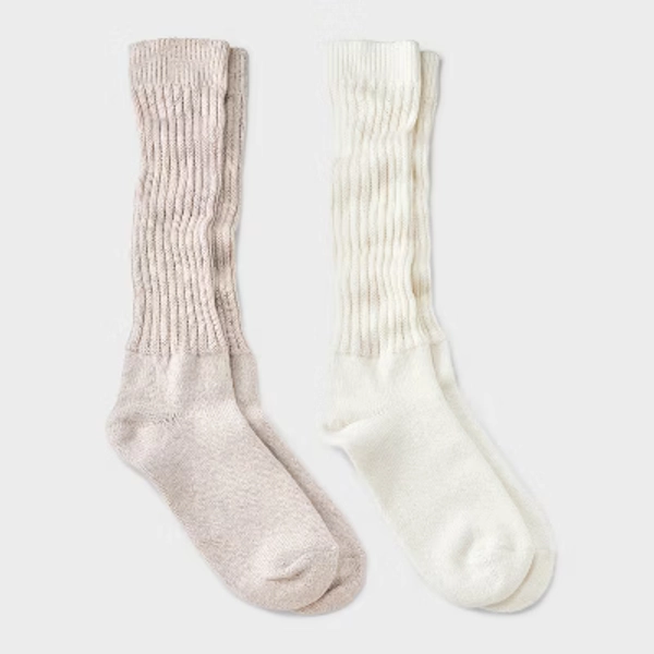 Women's Slouch 2pk Crew Socks - Universal Thread™ Ivory/Oatmeal Heather 4-10: Cotton Blend, Tagless, Smooth Toe Seams