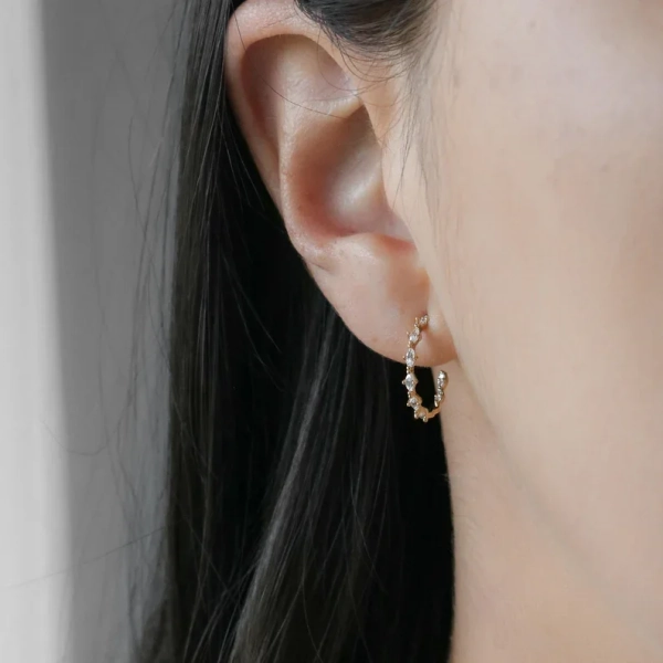 Meri Hoop Earrings, Marquise Crystal Earring, Marquise Hoop Earrings, Huggie Hoops, Dainty Hoop Earrings, Wedding, Bridal Bridesmaid Jewelry