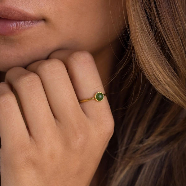 Fav Round Jade Ring by Caitlyn Minimalist • Dainty Green Birthstone Ring • Everyday Stacking Ring in Gold • Jade Jewelry • Gift for Her • RM136