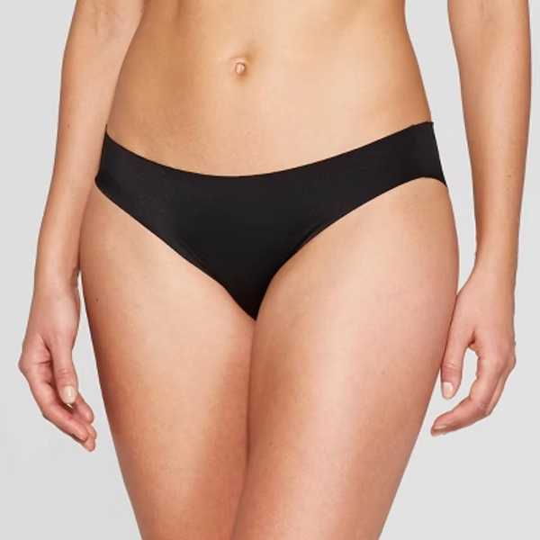Women's Invisible Edge Bikini Underwear - Auden™ Black L: Seamless Mid Rise Knit Jersey