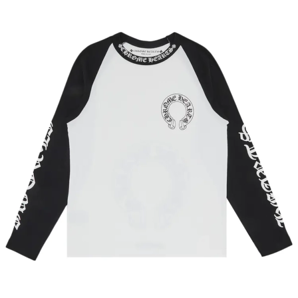 Buy Chrome Hearts Horseshoe Neck Logo 3/4 Shirt 'Black/White' - 1383 1FW220104HNLS BLAC | GOAT UK