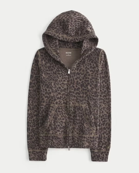 Hollister Feel Good Leopard Print Zip-Up Hoodie