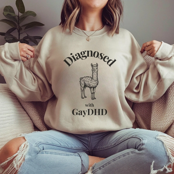Diagnosed with GayDHD, Lama Sweatshirt, Funny Gay ADHD Sweatshirt, Minimalistic Queer Sweater, LGBTQ Gift