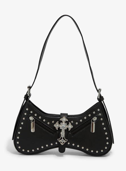 Black Cross Stud Shoulder Bag