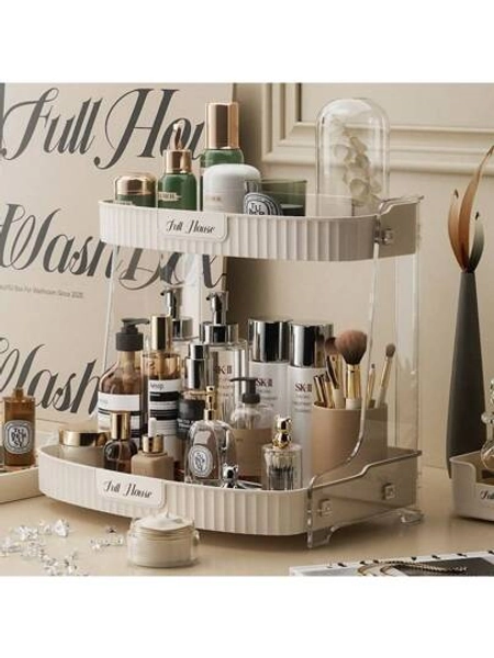 Luxurious INS Style Makeup Organizer Rack, Vanity Table Face Mask Storage Box, Dust-Proof Desk Organizer For Bathroom