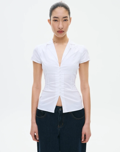 Cap Sleeve Button Up Blouse