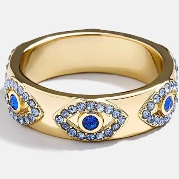 Baublebar Eye To Eye Blue Crystal Evil Eye Band Ring in Gold Tone