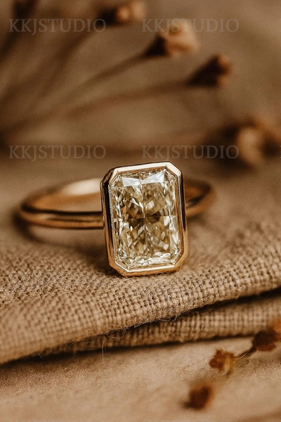 Radiant Cut Moissanite Engagement Ring | Bezel Set Gold Solitaire Ring | Modern Minimalist Wedding Ring | Statement Fine Jewelry Gift - Etsy