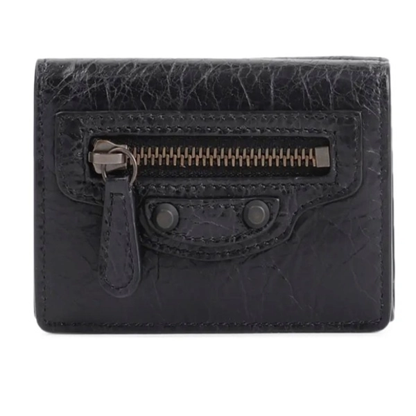 Balenciaga Authentic Le City Mini Classic Flap Trifold Blk Leather Wallet. MA97