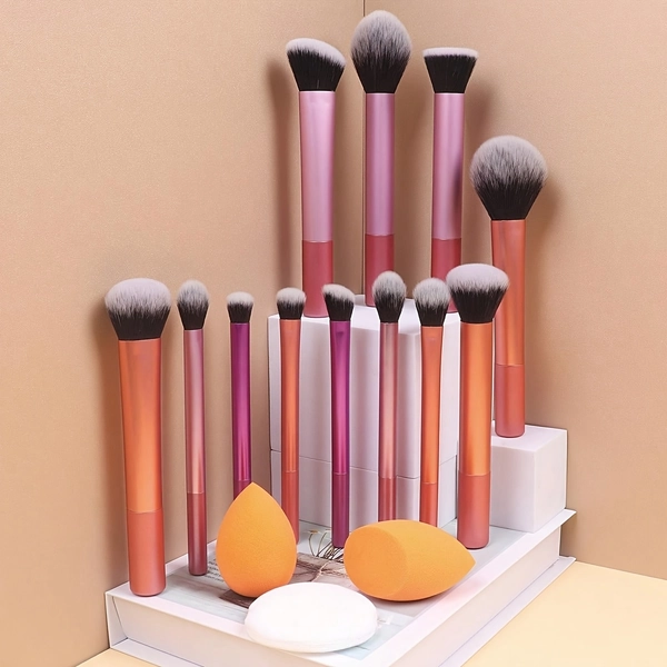 [Colorful Makeup Brush] 15pcs Colorful Makeup Brush Set | Foundation Brush Novice Makeup Kit Powder Beauty Brushes