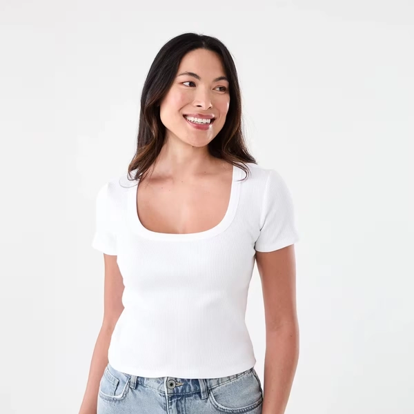 Short Sleeve Rib Square Neck T-shirt