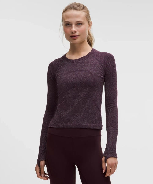 Swiftly Tech Long-Sleeve Shirt 2.0 Waist Length *Sparkle - Black Plum/Rainbow Lurex - 0