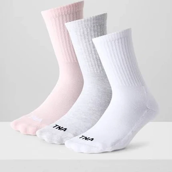 Tna Best-Ever Crew Socks 3-Pack in Wt/Heather Cl Wt /Villa Pn size XS/Small | Cotton/Nylon/Polyester