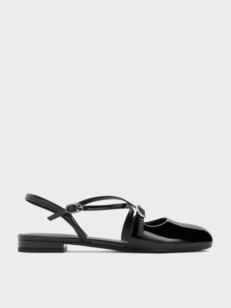 Patent Crossover Buckled Slingback Flats