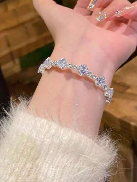 1pc Women's Fashionable Elegant Elegant Versatile Luxury Rhinestone Starburst Cross Round Disc Chain Bracelet, Suitable For Daily Wear
