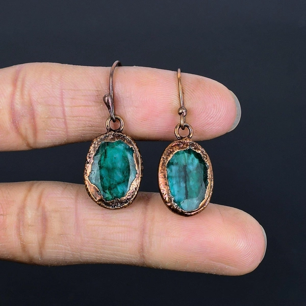 Emerald Earrings, Emerald Gemstone Copper Electroformed Earrings, Handmade Jewelry, Emerald Birthstone Jewelry Gift For Her, Elegant Earring