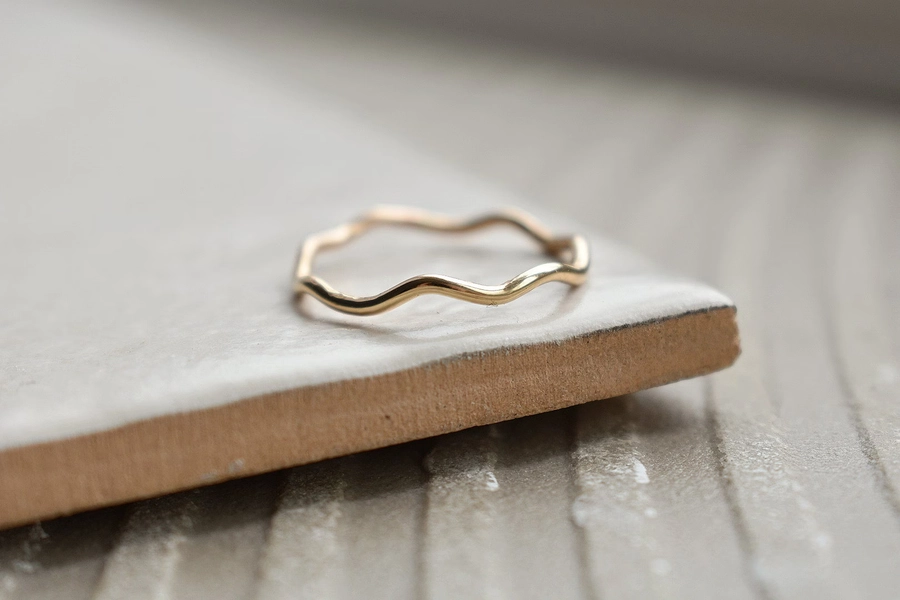 14k Gold Filled Wavey Wing, Gift For Her, Gold Thin Wave Ring, Gold Stacker Ring, Anniversary Gift, Gold Minimal Stacker Ring