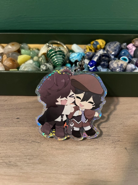 Ranpoe Acrylic Keychain | Ranpo x Edgar Allen Poe Art | Bungo Stray Dogs BSD, Holographic Hearts