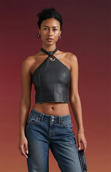 Leah Faux Leather Halter Top