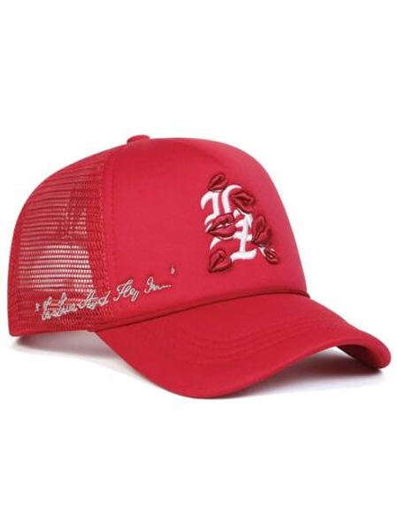1Piece Men Gothic LA Lip Letter Embroidered Baseball Cap Mesh Hat Outdoor Adjustable Sunscreen Leisure Hat Spring Autumn Travel Tourism Beach Vacation