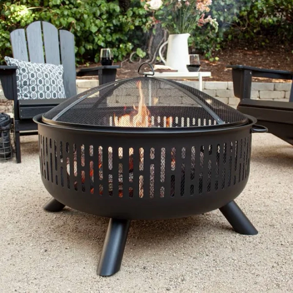 Allen + Roth 31.5-in W Black Steel Wood-Burning Fire Pit