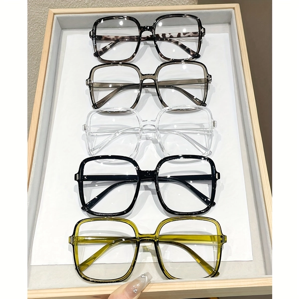 5pcs Women'S Classic Square Frame Glasses - Transparent Lenses, Multi-Color Options (Black, White, Yellow, Green, Blue) - Durable Plastic, Minimalist Design for Business, Office, Daily Wear - Perfect Gift for Friends & Family, Office Accessories, Versatile Eyewear, Modern Eyewear, Polycarbonate Lenses, Women'S Lens/optical Lens, Women'S Lens Frame