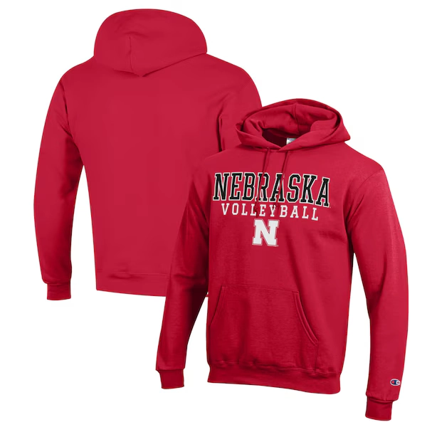 Nebraska Huskers Champion Stack Logo Volleyball Powerblend Pullover Hoodie - Scarlet