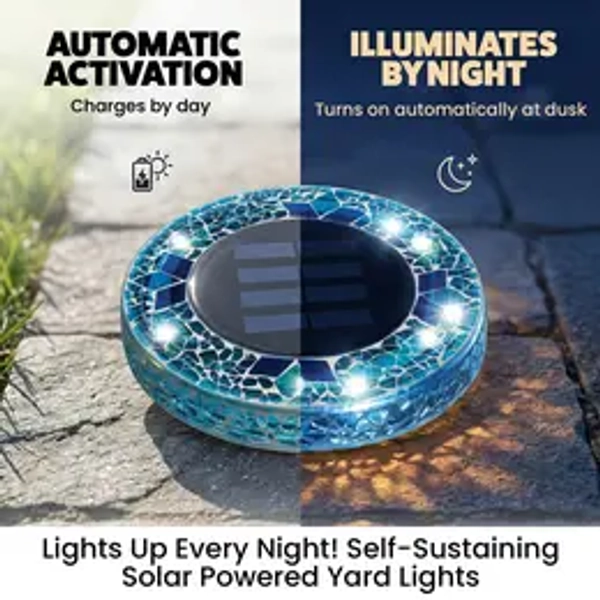 [Solar] Stained Glass Mosaic Disk Lights, Automatic, Wireless, Waterproof, Outdoor Decorative Pathway LED Garden Lights