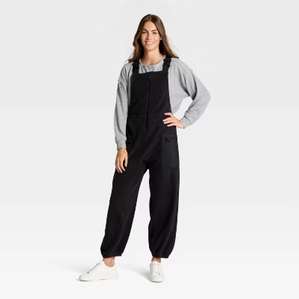 Women's High Pile Fleece Overalls - JoyLab™ Black XL