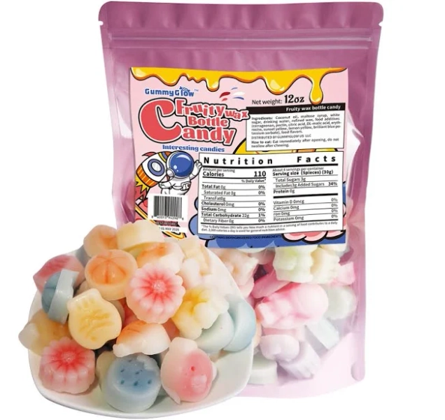Gummyglow Wax Candy 0.75lb Bag Liquid Filled 5 Flavor Juice Fun Shapes