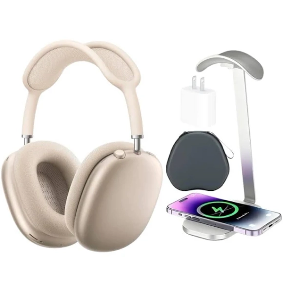 Apple - AirPods Max (USB-C) - Starlight + Power Adapter, Headphone Stand/Charging Pad & Carrying Case