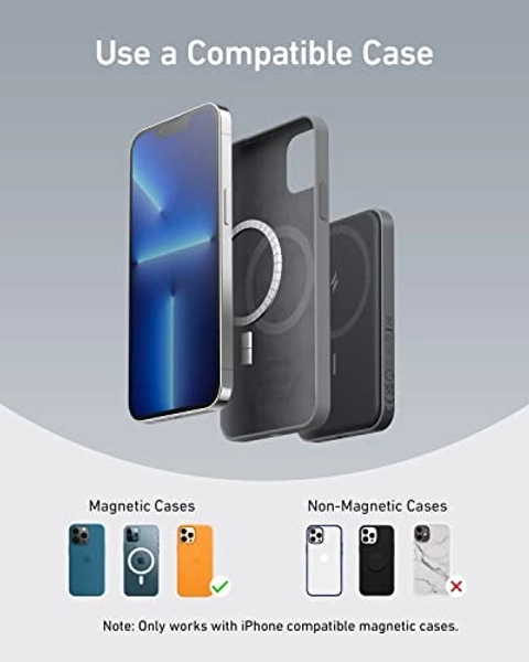Anker 621 Magnetic Portable Charger (MagGo), 5,000mAh Wireless Power Bank with USB-C Cable, Magsafe-Compatible Battery Pack for iPhone 16/15/14/13/12 Series