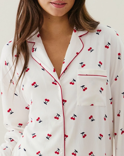 Chemise en jersey côtelé motifs cerises