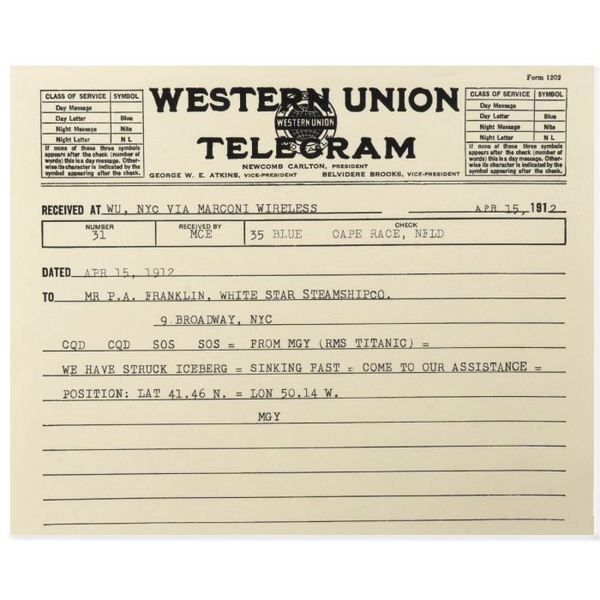 Titanic Sinking Telegram