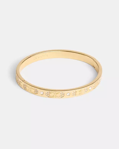 Gold Signature Pavé Hinged Bangle