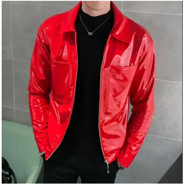 New Leather Shiny Men's and Coats Red Coffee Black Stage Costume Nightclub Singer Club Party Jacket Men Clothing - AliExpress 200000343