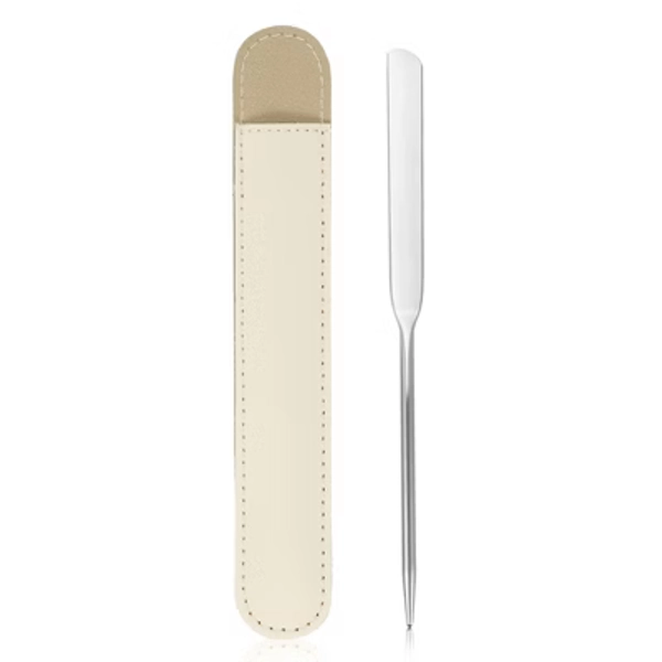Unique Bargains Stainless Steel Liquid Foundation Makeup Spatula and Leather Case Beige 1 Set
