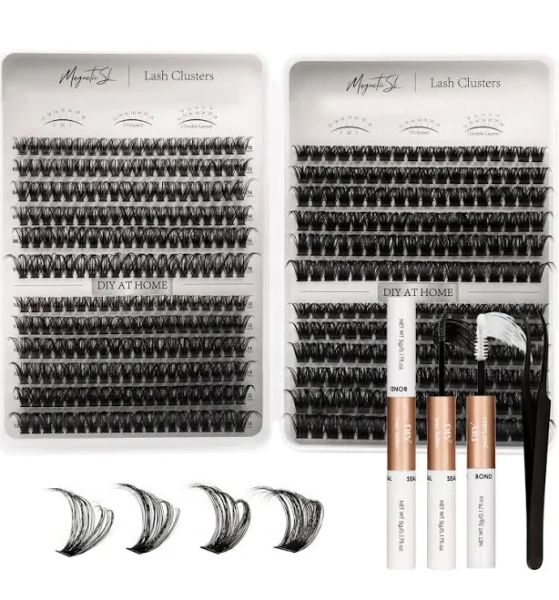 Lash Clusters 564pcs Eyelashes Clusters Extensions Kit 11-20mm DIY Cluster Eyelash Extensions Lash Clusters Kit With Lash Bond and Seal Lash Tweezers-