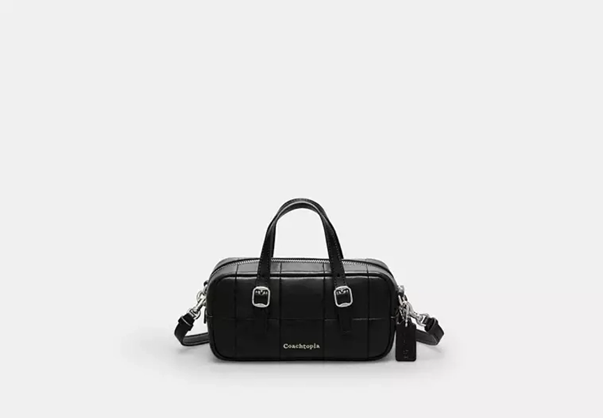 Black Alter/Ego Mini Satchel Bag In Checkerboard Upcrafted Leather With Crossbody Strap