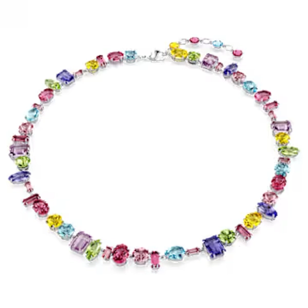 Gema necklace, Mixed cuts, Multicolored, Rhodium plated