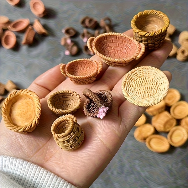 8pcs Mini Resin Bread-Shaped Storage Baskets - Realistic Woven Design for DIY Keychain Charms, Jewelry Making &amp; Home Decor - Assorted Sizes &amp; Styles, Baskets for Home Decor And Storage, Breadthemed Decor, Natural Look Baskets, Craft Supplies, Rustic Charm, Durable Construction, Decorative Accents, Craft Enthusiasts