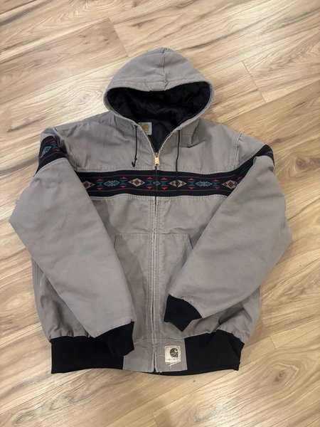 VTG 90s Carhartt J78 CMT Aztec Faded Active Hooded Jacket Rare Size L
