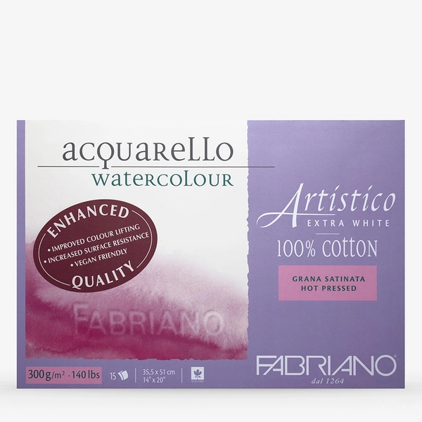 Fabriano : Artistico : Block : 14x20in (Apx.36x51cm) : 15 Sheets : Extra White : HP