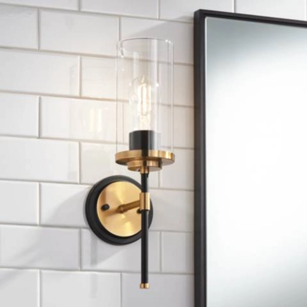 Possini Euro Tara 17" High Black and Gold Wall Sconce - #1949C | Lamps Plus