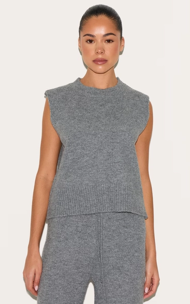 Charcoal Marl Soft Knit High Neck Sleeveless Top | Knitwear | PrettyLittleThing USA