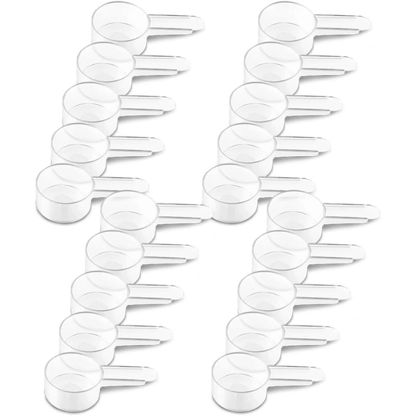 20 Pack Tablespoon Measuring Spoon Set with Short Handle Coffee Scoop - 1 Tablespoon (0.51oz) Clear Plastic Scoops for Coffee, Loose Tea, Protein, Spices, Powders, and Other Dry Goods,  Compact Design, Lightweight Scoops, Fitness Enthusiasts